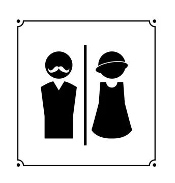 On an white background there is a sign with the direction of the toilets Stock Illustration