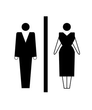 On an white background there is a sign with the direction of the toilets Stock Illustration