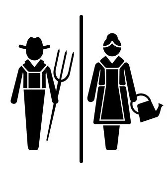On an white background there is a sign with the direction of the toilets Stock Illustration