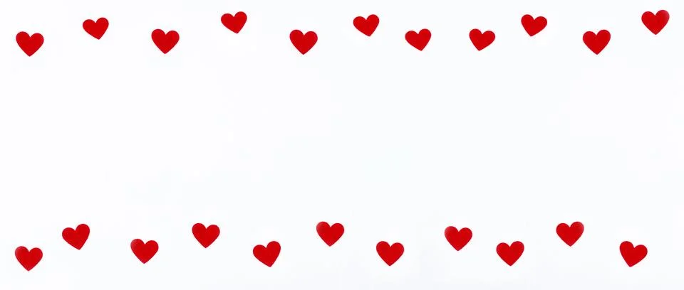 White background with two lines of red hearts. Concept for Valentines day, .. Stock Photos
