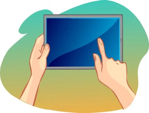 White background vector illustration of a hand holding tablet Stock Illustration