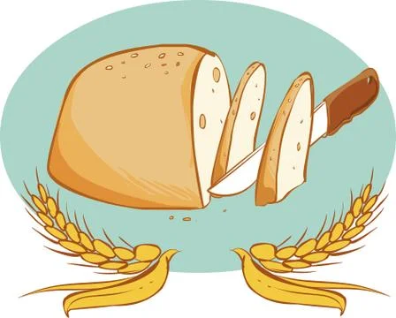 White background vector illustration of a knife and bread Stock Illustration