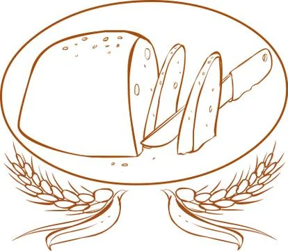 White background vector illustration of a knife and bread Illustrazione stock