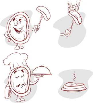 White background vector illustration of a Steak Cartoon Character Illustrazione stock