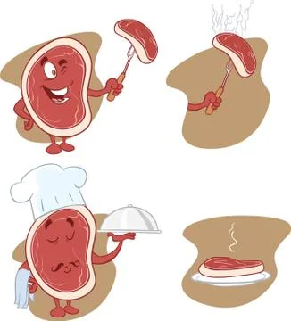 White background vector illustration of a Steak Cartoon Character Stock Illustration