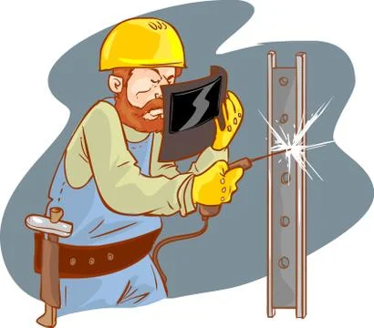 White background vector illustration of a  yellow helmets welder Stock Illustration