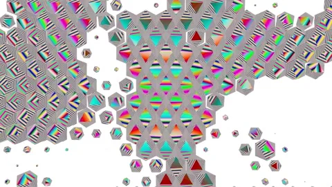 On a white background, volumetric polygonal figures appear, move and disappear Stock Footage 153642257