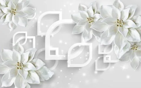 White background, white frames in the form of a drop, large white flowers Stock Illustration