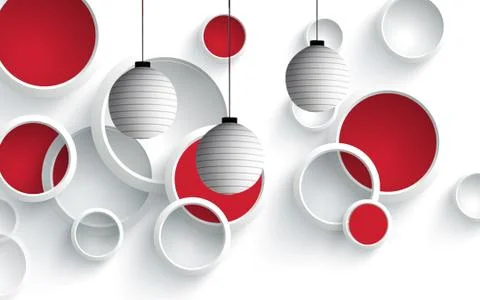 White background, white rings, red circles, three round gray shades Stock Illustration