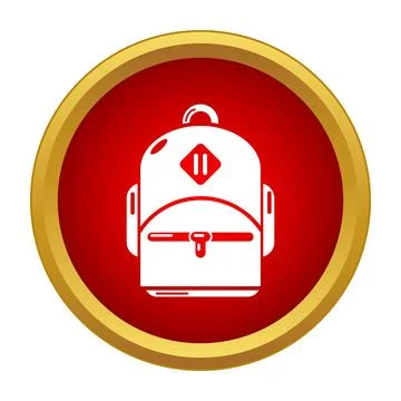 White backpack icon in gold frame red circle Illustrazione stock