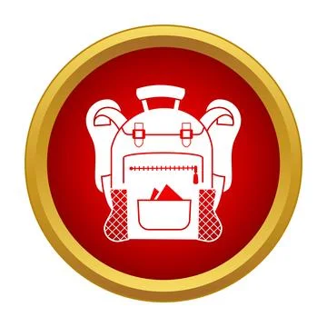 White backpack icon in a red circle button Stock Illustration