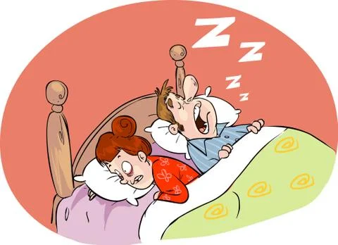 White backround Vector illustration of a loud snoring husband Stock Illustration