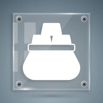 White Bag of gold bars icon isolated on grey background. Sack with golden bars Illustrazione stock
