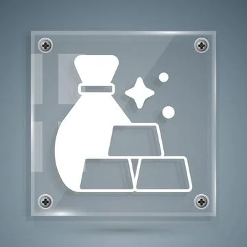 White Bag of gold bars icon isolated on grey background. Sack with golden b.. Stock Illustration