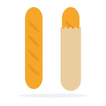 White baguette vector flat material design isolated object on white background. Illustrazione stock