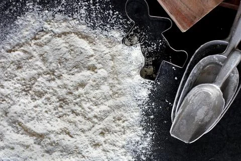 White Baking Flour Background with Baking Supplies Border Stock Photos
