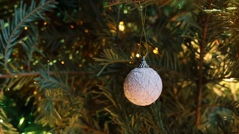 White ball on Christmas tree branch Stock Footage 82441853
