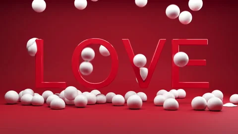 White balloon Falling on " LOVE " on Red background. 3D Animation. Stock Footage 145976640