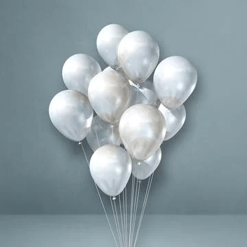 White balloons bunch on a grey wall background 스톡 일러스트