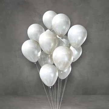 White balloons bunch on a grey wall background Illustrazione stock