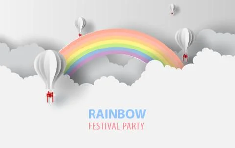 White balloons gift box floating on sky background.winter season concept. 스톡 일러스트
