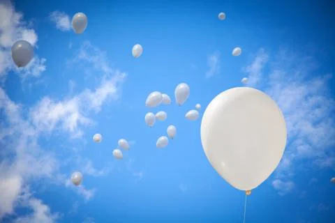 White Balloons on Sky Background Stock Photos
