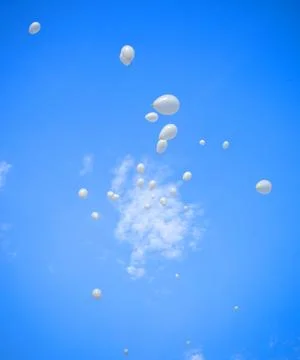 White Balloons on Sky Background Stock Photos