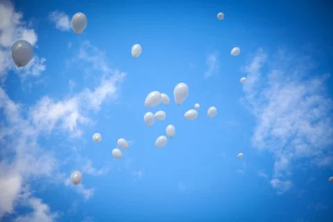 White Balloons on Sky Background Stock Photos