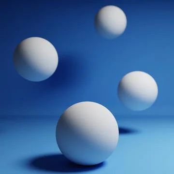 White balls at blue background, 3d rendering illustration Stock Illustration
