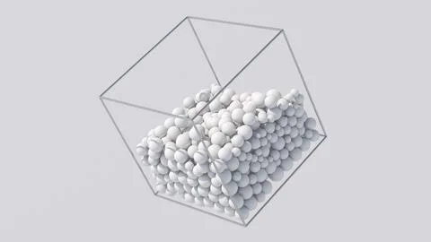White balls inside metallic cube. White background. 3d render. Stock Illustration