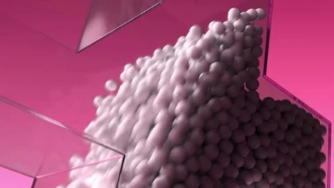 White balls rolling inside transparent glass boxes on a vibrant pink backgrou Stock Footage 327594044