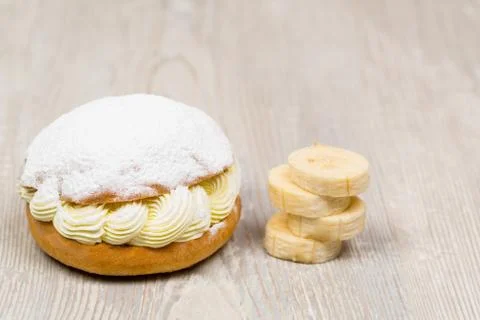 The white banana cake on the table Stock Photos