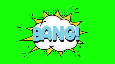 White BANG cloud comic bubble animation with blue text on green screen Stock Footage 314318123