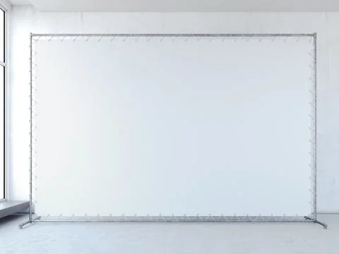 White banner in bright interior. 3d rendering 库存插图