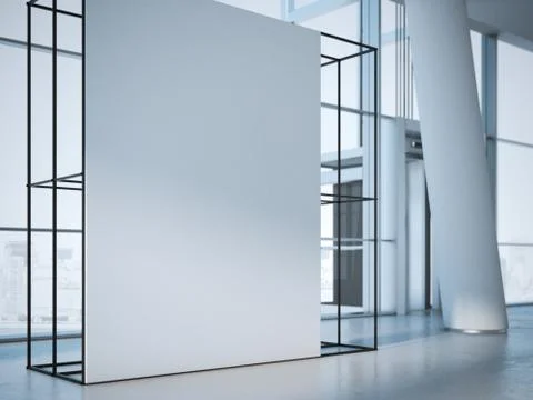 White banner in office interior. 3d rendering 스톡 일러스트