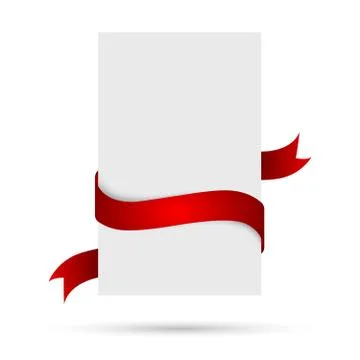 White banner with red ribbon. Vector illustration. Stock Illustration
