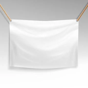 White Banner With Ropes Vector. Realistic Clear Textile Hanging Banner Template Stock Illustration