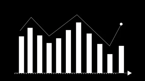 White bar chart and line graph on black. Bar chart symbol for business data.. Stock Footage 337816273