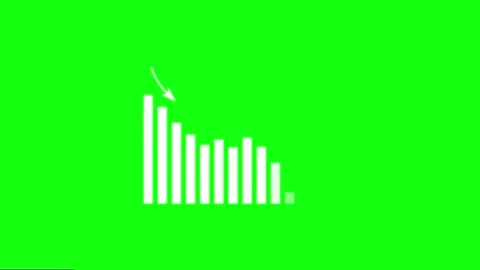 White bar chart with downward trend line on green screen background. Stock Footage 331589969