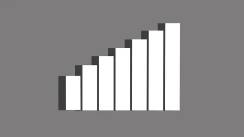 White Bar Chart Graph with Increasing Levels and Shadow on Gray Background .. Stock Footage 332992629