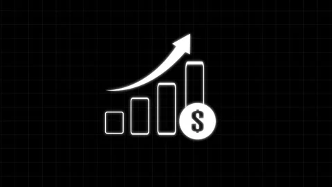 White bar chart growth animation displays dollar coins on tech grids. Bar c.. Stock Footage 340999650