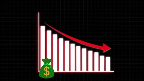 White Bar Chart with Red Arrow and Money Bag Indicating Financial Decline o.. 库存影片 330346984
