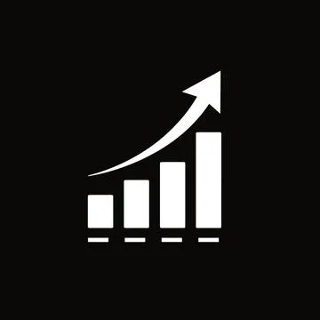 White bar chart with rising arrow infographic symbol on black background. Stock Illustration