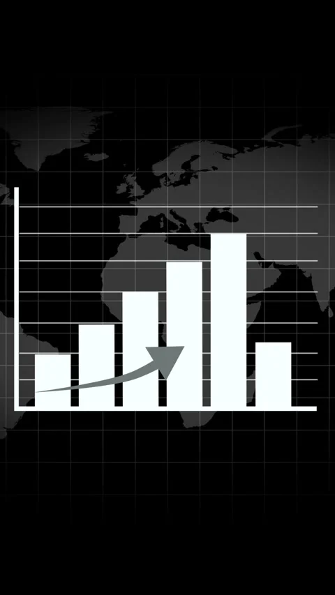 White bar chart with upward arrow on world map. White bar chart graph growt.. Stock Footage 345962334