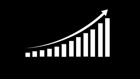 White bar chart with an upward trending arrow on a solid black background, .. Ilustração Stock