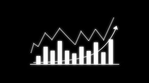 White bar graph and dotted line chart with upward arrow showing market perf.. Stock Illustration