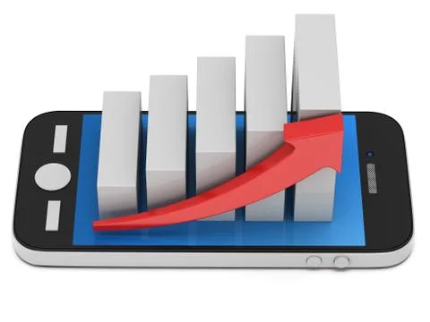 White bar graph with red arrow on smartphone 스톡 일러스트