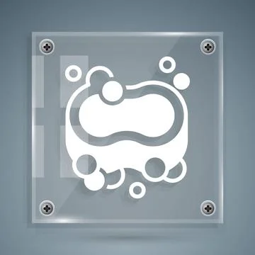 White Bar of soap icon isolated on grey background. Soap bar with bubbles Stock Illustration