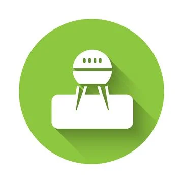 White Barbecue grill icon isolated with long shadow background. BBQ grill p.. Stock Illustration