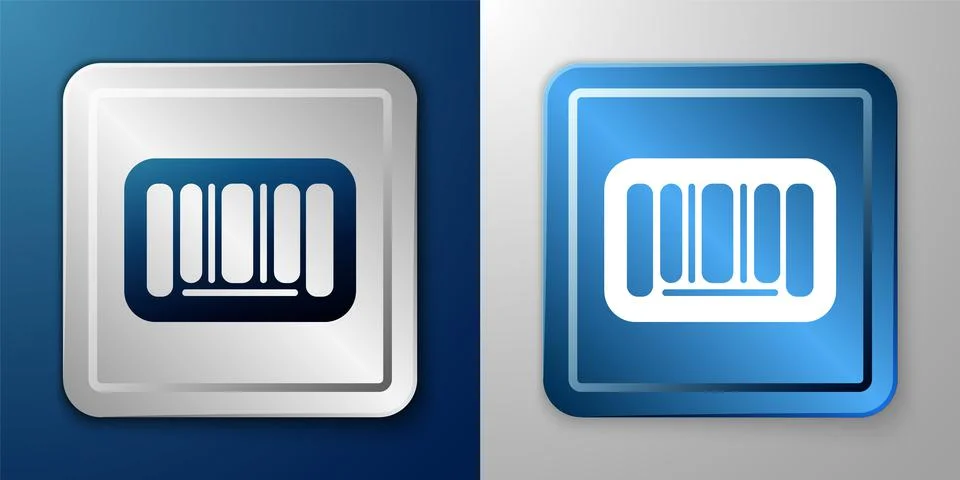 White Barcode icon isolated on blue and grey background. Silver and blue square Stock Illustration